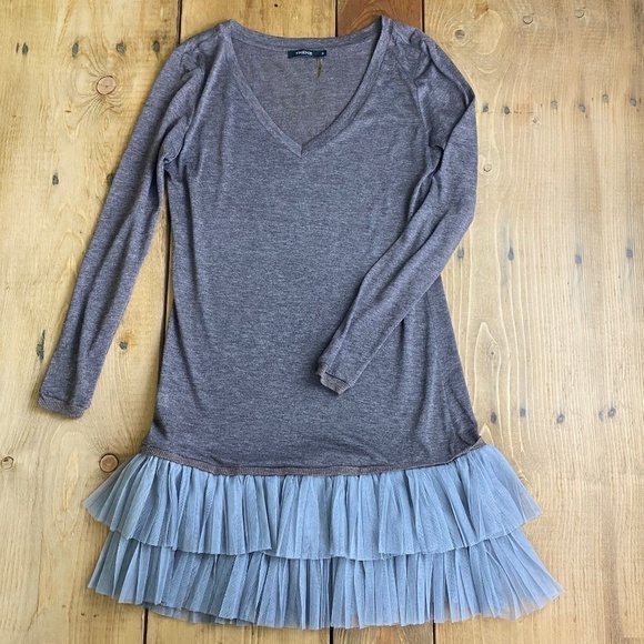 Theme Tulle Bottomed Top Brown Gray Layered Dress‎ Tunic - Picture 1 of 5
